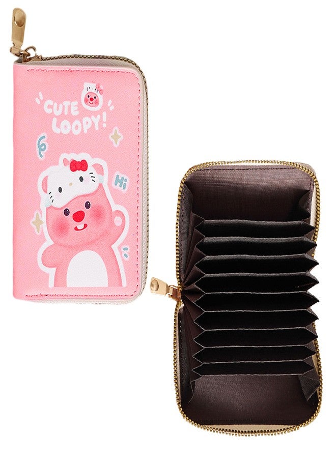 Kraptick Kawaii Card Holder - Cute Card Holder for Girls Trendy Card Organizer Stylish with Cartoon Print Harajuku Style Wallet Gift for Girls - Fashionable Card Pouch for Women (Pink) - Image 1